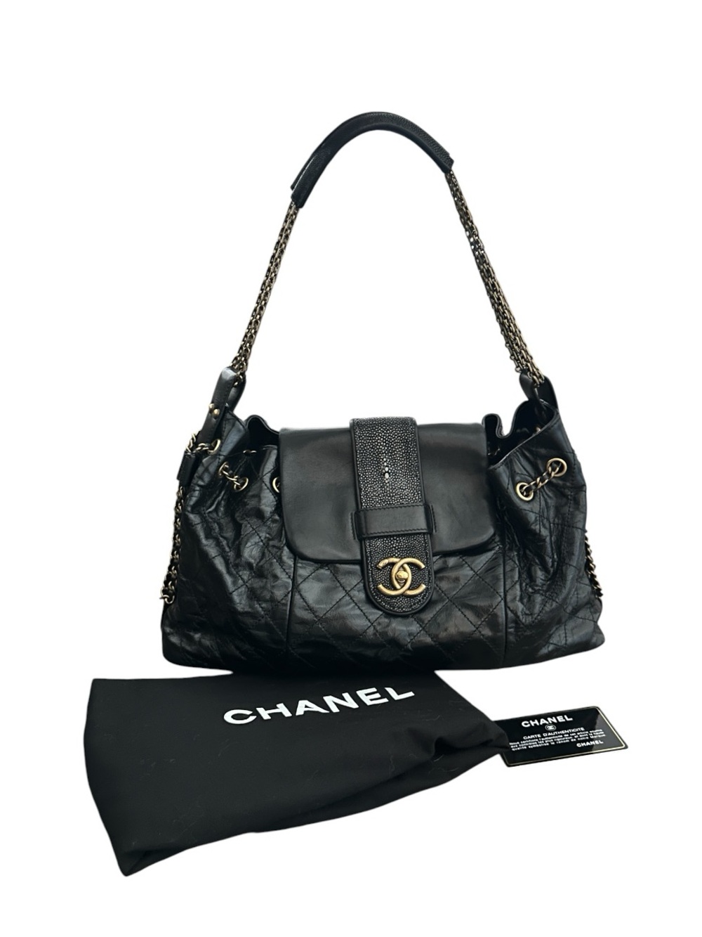 Chanel Calfskin & Stingray Bindi Accordion Flap Bag Quilted Leather Shoulder Bag